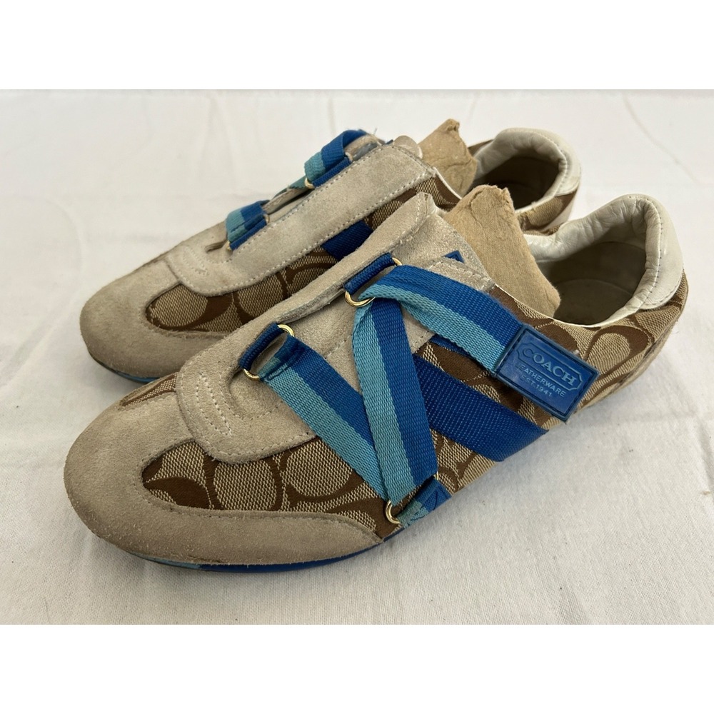 Coach Joss Women's Signature Casual Tennis Shoes Brown & Blue US Size 8.5 Q301